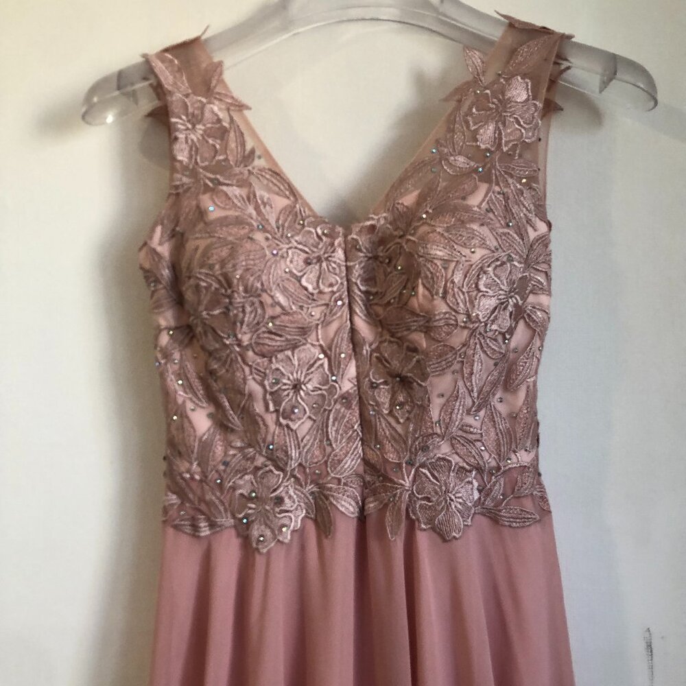 Cindy Collection USA Embroidered & Chiffon Sleeveless Formal Gown Jeweled Corset
